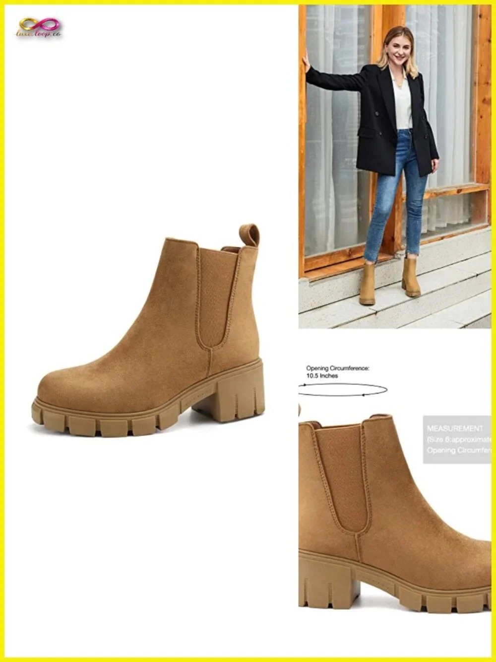 Women Platform Ankle Boots Elastic Chelsea Boots Mid Heel Slip On Booties Faux